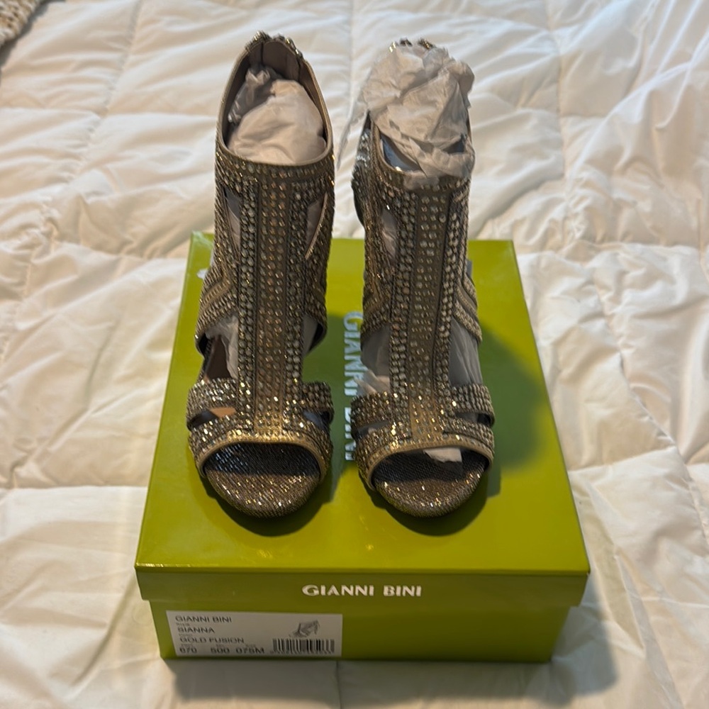 Gianni Bini Gold High Heel Peep-Toe Heels